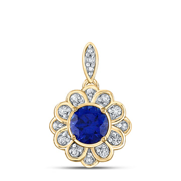 10kt Yellow Gold Womens Round Synthetic Blue Sapphire Fashion Pendant 3/4 Cttw