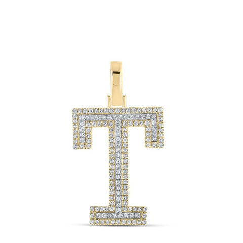 10kt Two-tone Gold Mens Round Diamond T Initial Letter Pendant 3/8 Cttw