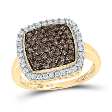 10kt Yellow Gold Womens Round Brown Diamond Square Cluster Ring 1 Cttw