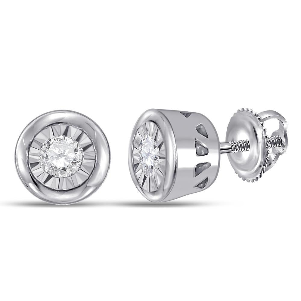 10kt White Gold Womens Round Diamond Solitaire Stud Earrings 1/10 Cttw