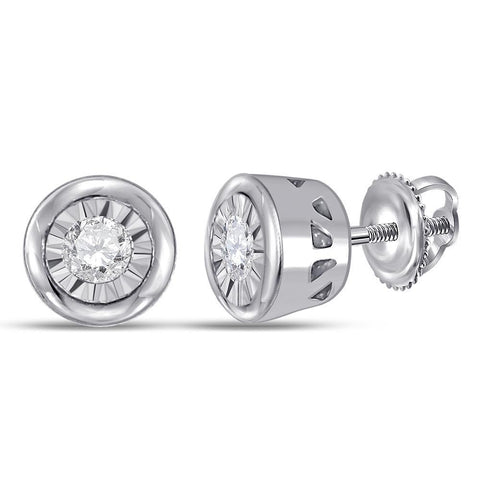 10kt White Gold Womens Round Diamond Solitaire Stud Earrings 1/10 Cttw