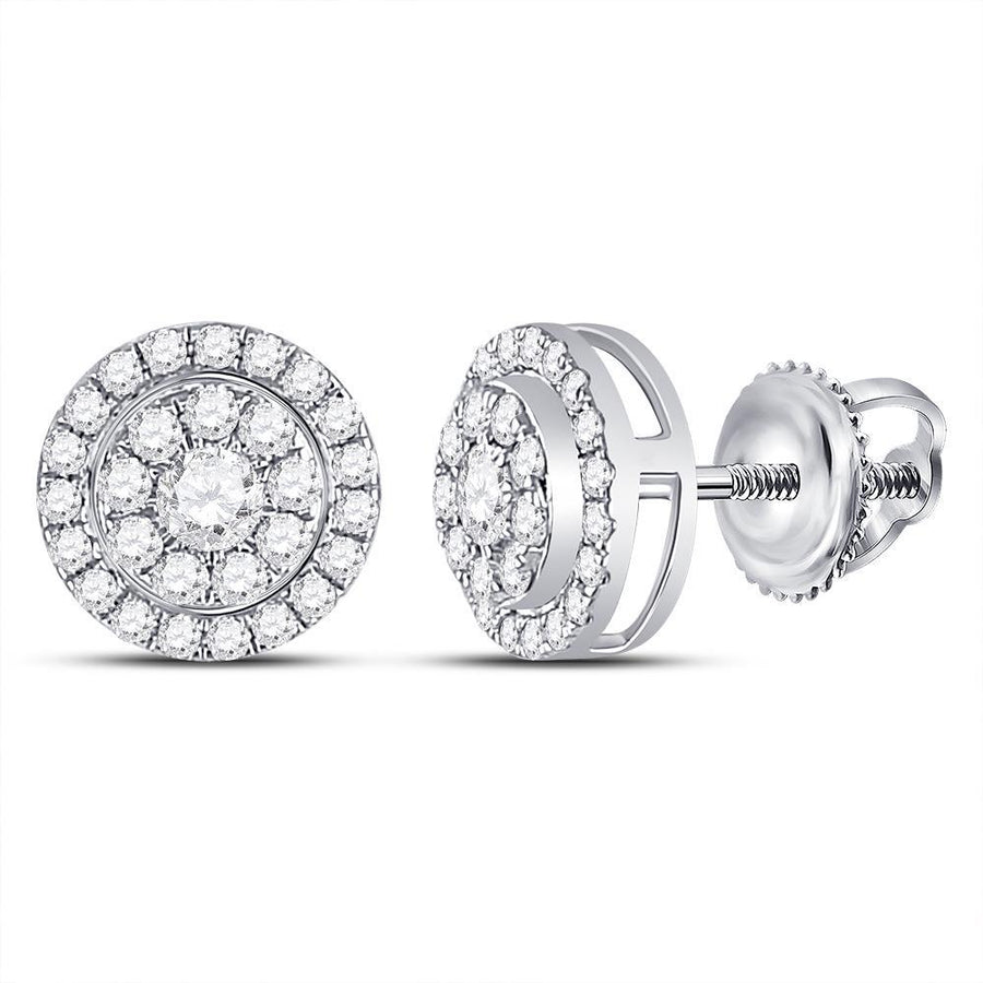 14kt White Gold Womens Round Diamond Solitaire Cluster Stud Earrings 3/4 Cttw