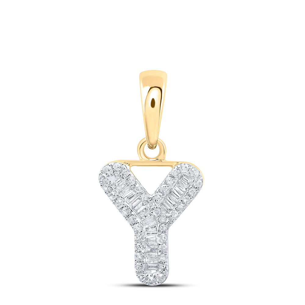 10kt Yellow Gold Womens Baguette Diamond Y Initial Letter Pendant 1/5 Cttw