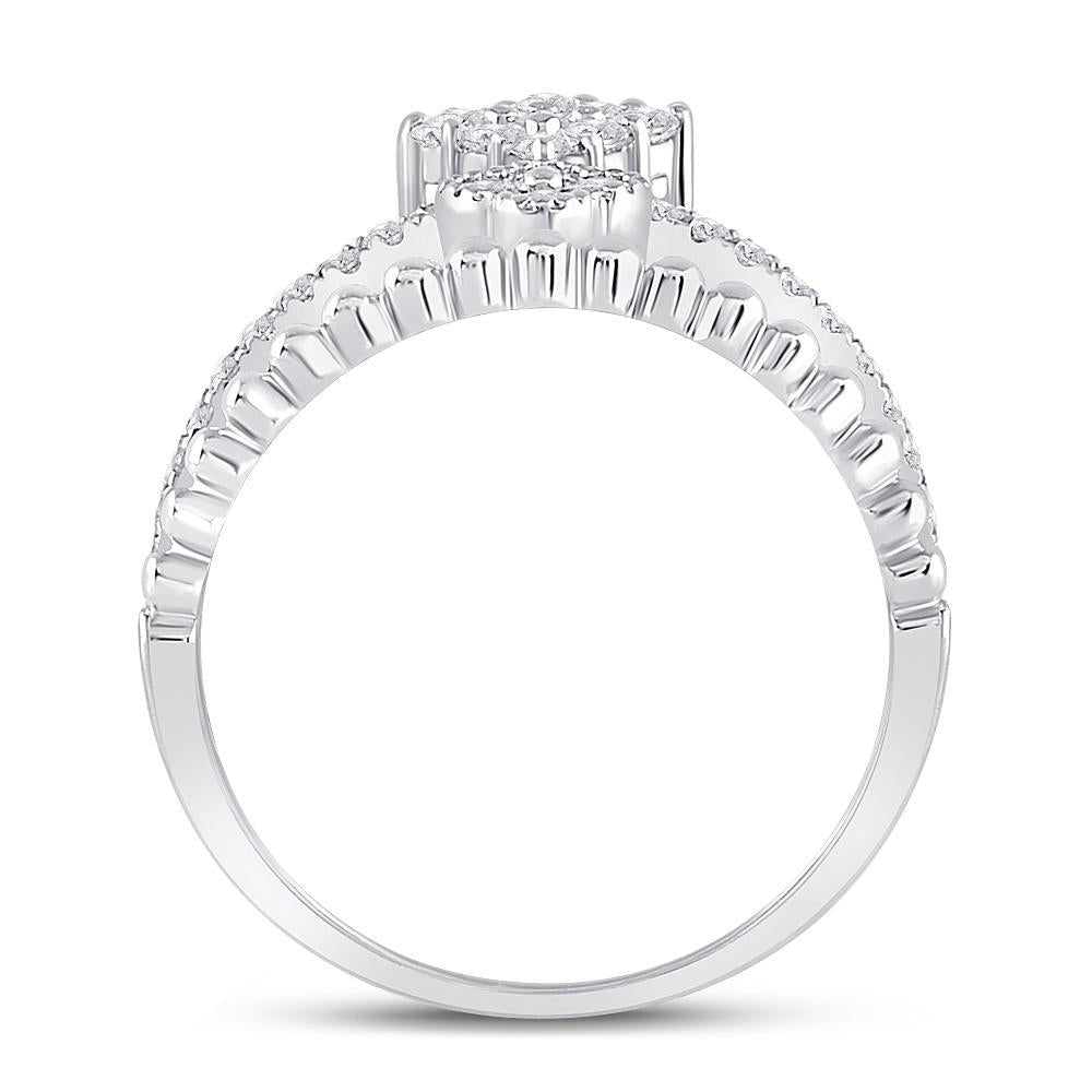 10kt White Gold Womens Round Diamond Offset Square Fashion Ring 1/2 Cttw