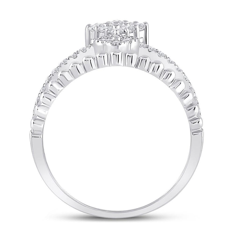 10kt White Gold Womens Round Diamond Offset Square Fashion Ring 1/2 Cttw