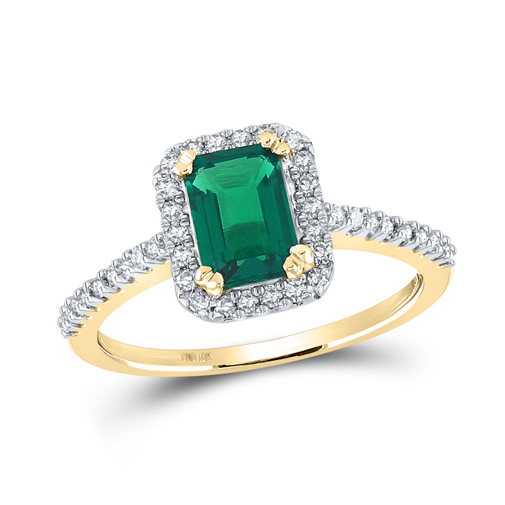 10kt Yellow Gold Womens Synthetic Emerald Diamond Solitaire Ring 1 Cttw