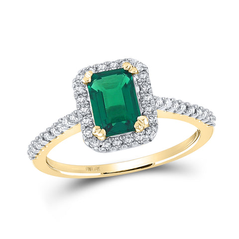 10kt Yellow Gold Womens Synthetic Emerald Diamond Solitaire Ring 1 Cttw