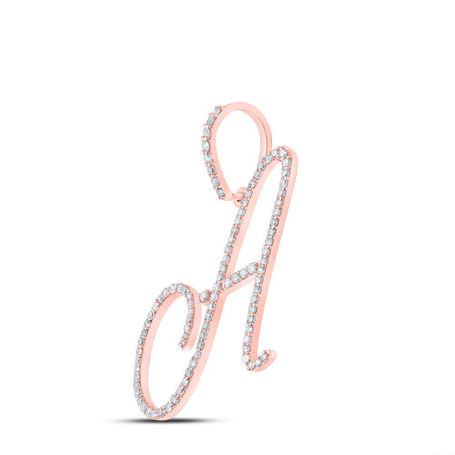 10kt Rose Gold Womens Round Diamond A Initial Letter Pendant 1/2 Cttw