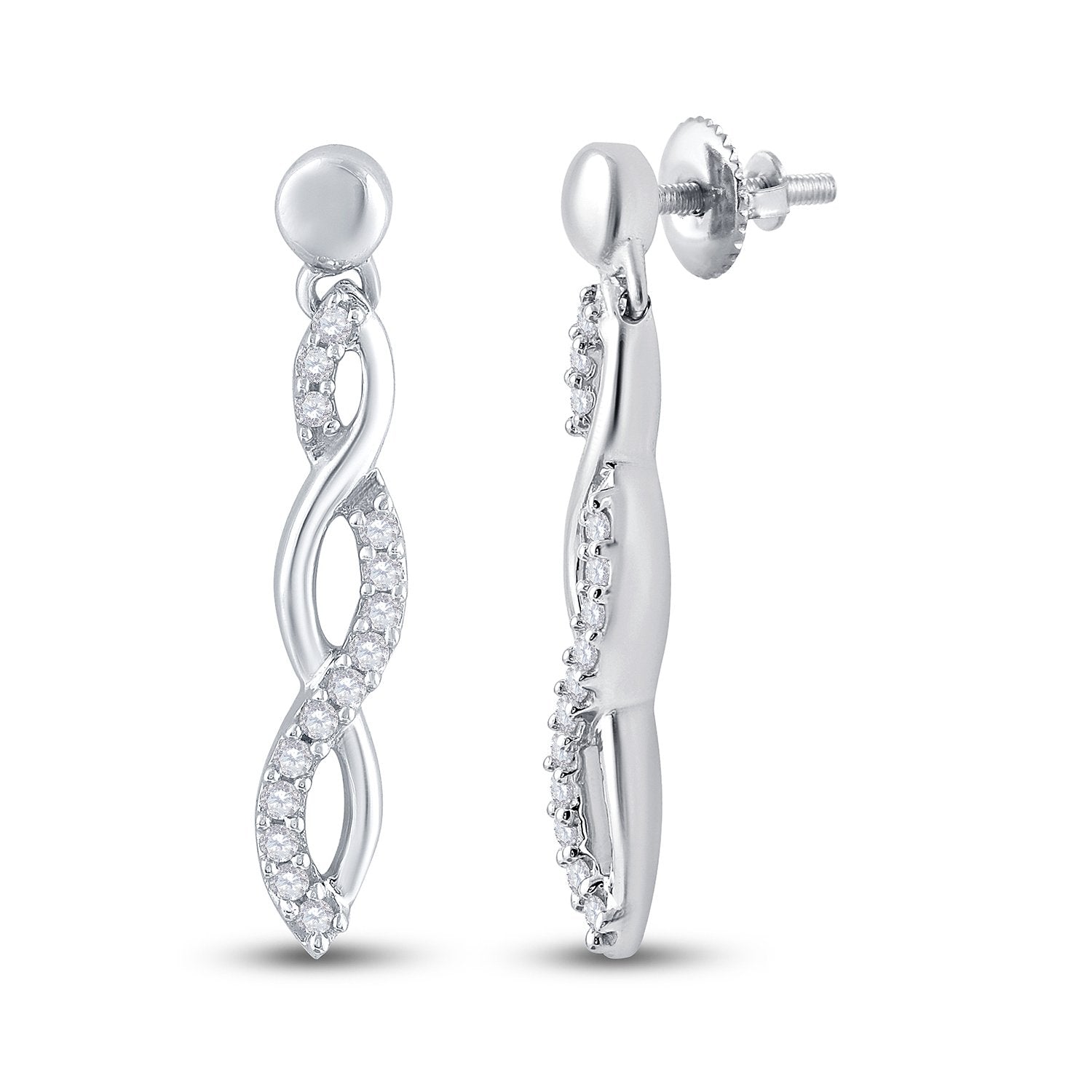 10kt White Gold Womens Round Diamond Dangle Earrings 1/4 Cttw