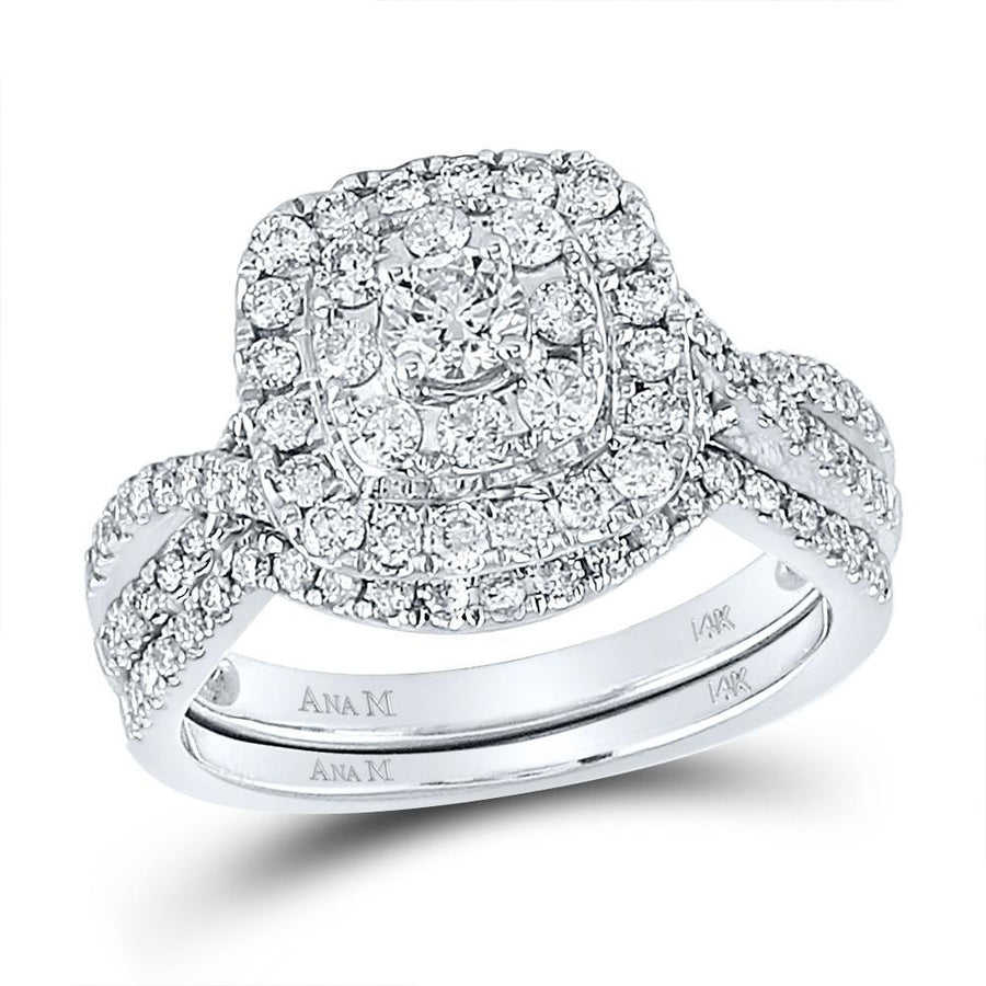 14kt White Gold Round Diamond Bridal Wedding Ring Band Set 1 Cttw