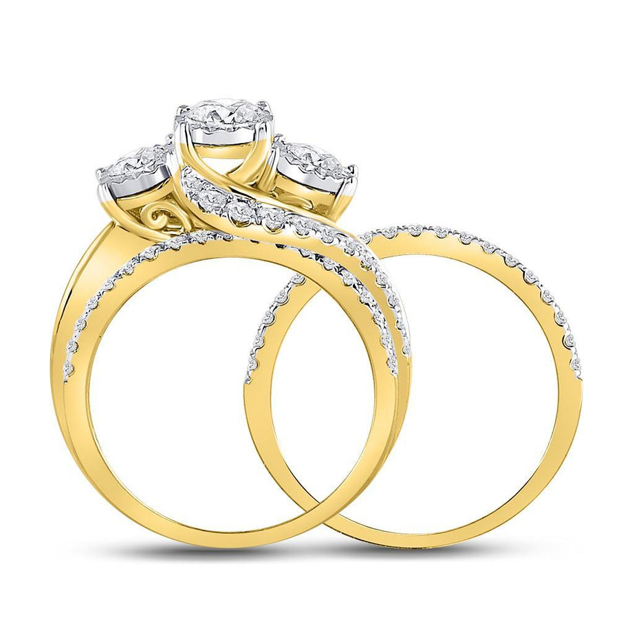 14kt Yellow Gold Round Diamond Bridal Wedding Ring Band Set 2 Cttw