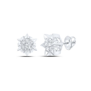 10kt White Gold Womens Round Diamond Starburst Cluster Earrings 1/5 Cttw