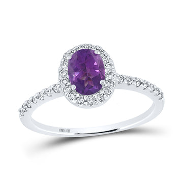 10kt White Gold Womens Oval Synthetic Amethyst Solitaire Ring 1 Cttw
