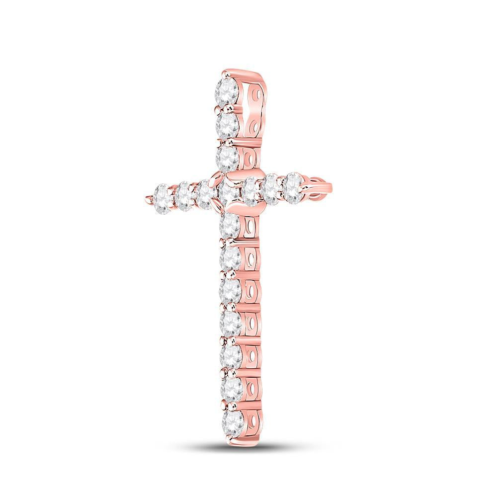14kt Rose Gold Womens Round Diamond Cross Pendant 1/2 Cttw