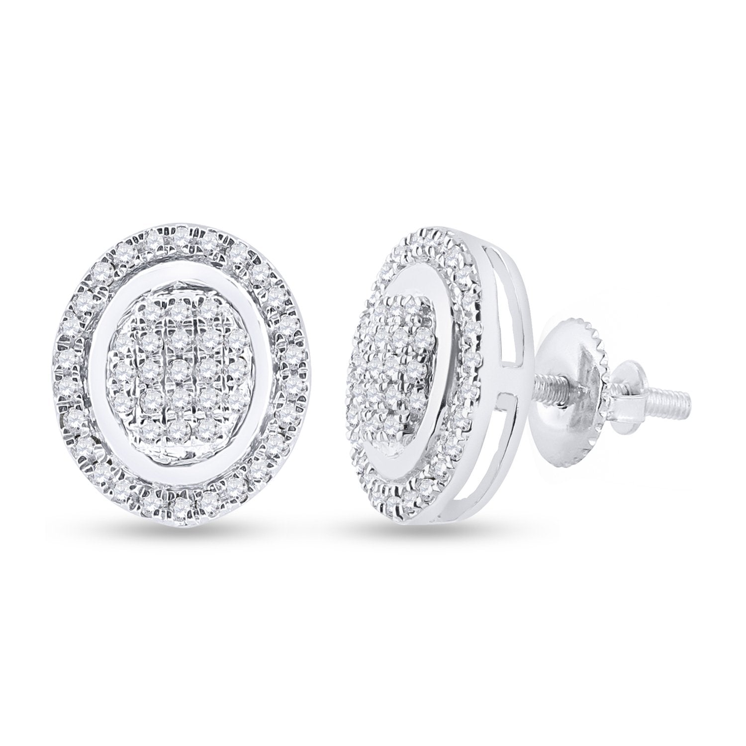 Sterling Silver Round Diamond Oval Earrings 1/4 Cttw