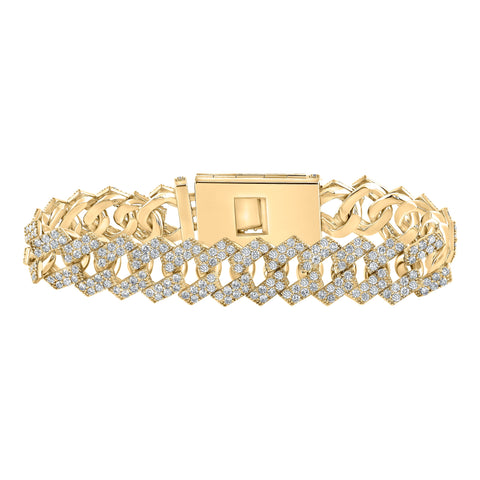 10kt Yellow Gold Mens Round Diamond Cuban Link Bracelet 14-1/2 Cttw