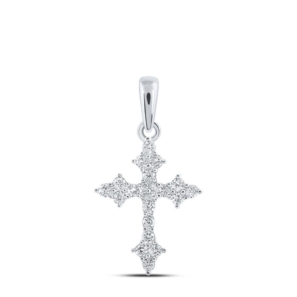 10kt White Gold Womens Round Diamond Cross Pendant 1/4 Cttw