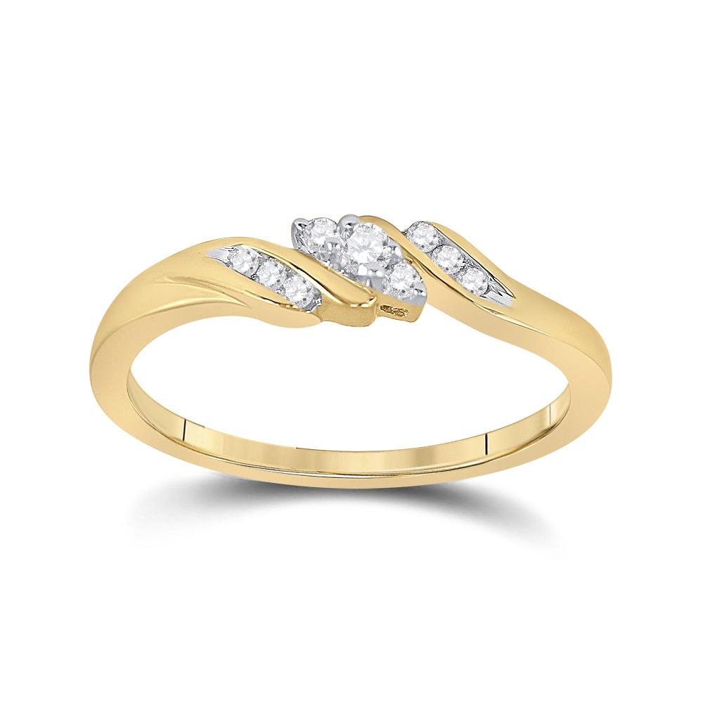10kt Yellow Gold Womens Round Diamond 3-stone Promise Ring 1/10 Cttw