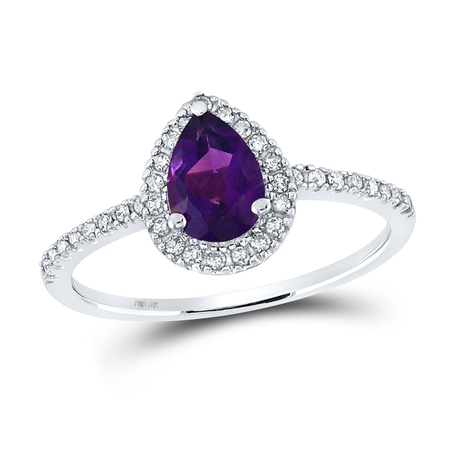 10kt White Gold Womens Pear Synthetic Amethyst Solitaire Ring 3/4 Cttw