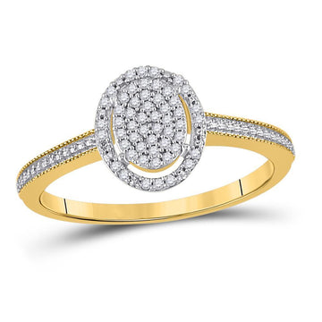 10kt Yellow Gold Womens Round Diamond Oval Cluster Ring 1/8 Cttw
