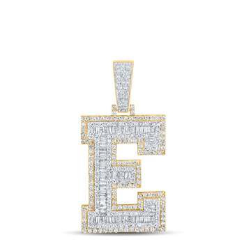 14kt Two-tone Gold Mens Baguette Diamond E Initial Letter Charm Pendant 2 Cttw