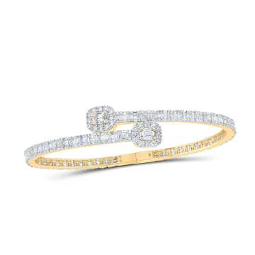 10kt Yellow Gold Womens Baguette Diamond Bypass Bangle Bracelet 3-1/5 Cttw