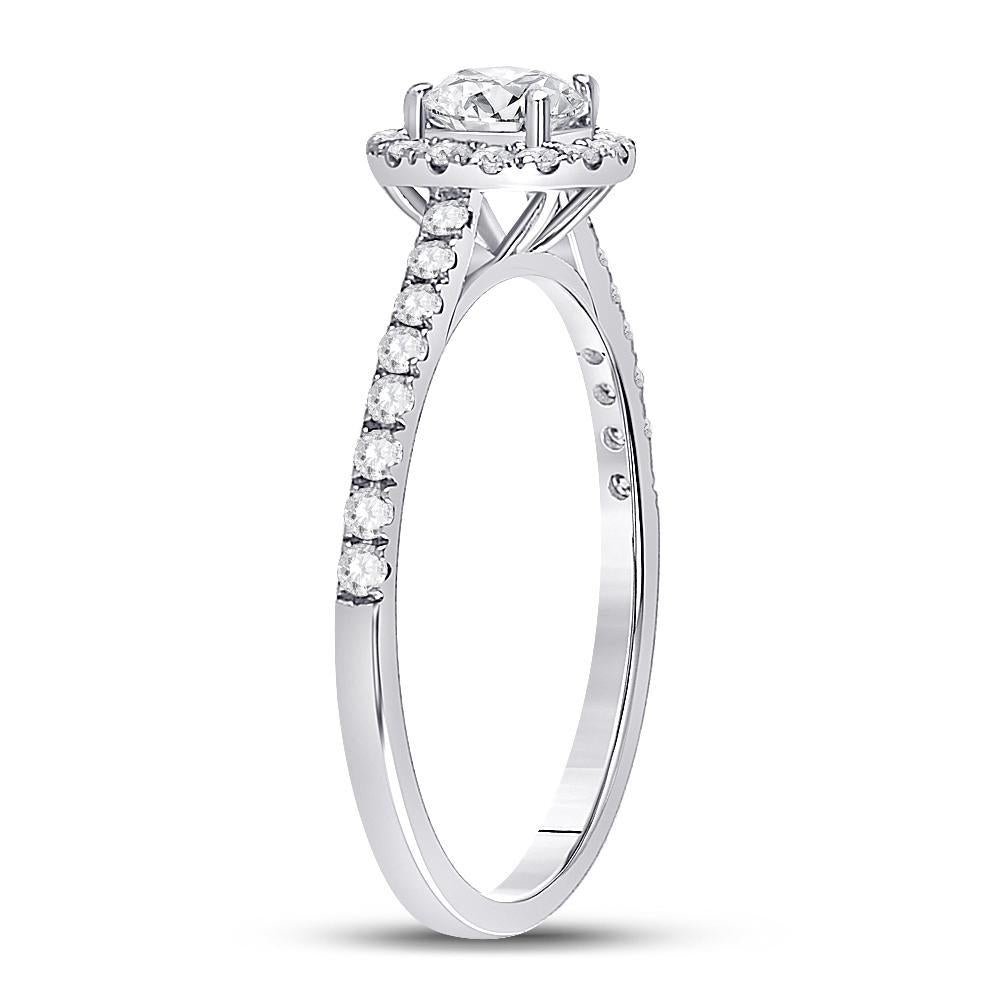 14kt White Gold Round Diamond Halo Bridal Wedding Engagement Ring 3/4 Cttw