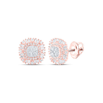 10kt Rose Gold Womens Round Diamond Halo Earrings 3/4 Cttw