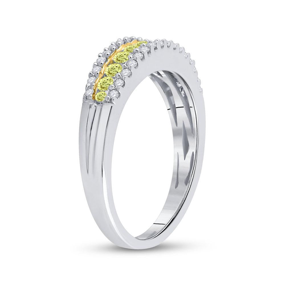 14kt White Gold Womens Round Yellow Diamond Band Ring 1/2 Cttw