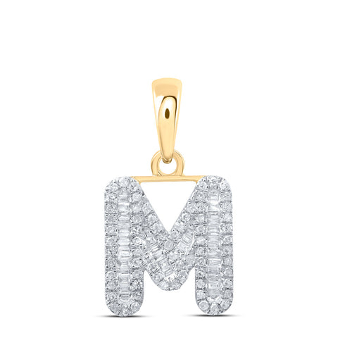 10kt Yellow Gold Womens Baguette Diamond M Initial Letter Pendant 3/8 Cttw
