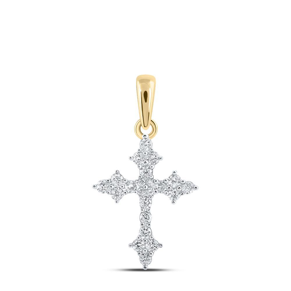 10kt Yellow Gold Womens Round Diamond Cross Pendant 1/4 Cttw