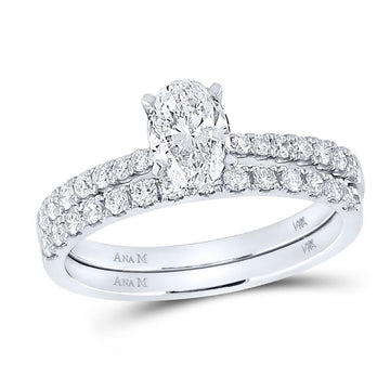14kt White Gold Oval Diamond Bridal Wedding Ring Band Set 1-1/5 Cttw