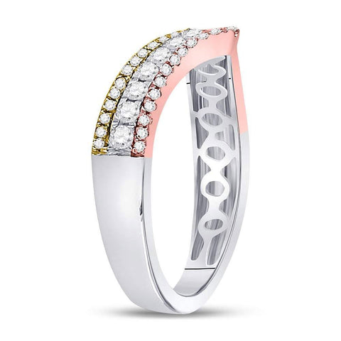 10kt Tri-Tone Gold Womens Round Diamond Chevron Band Ring 1/2 Cttw