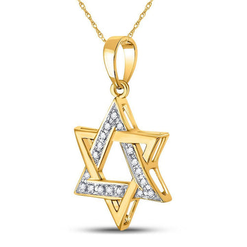 10kt Yellow Gold Womens Round Diamond Star Magen David Jewish Pendant 1/10 Cttw