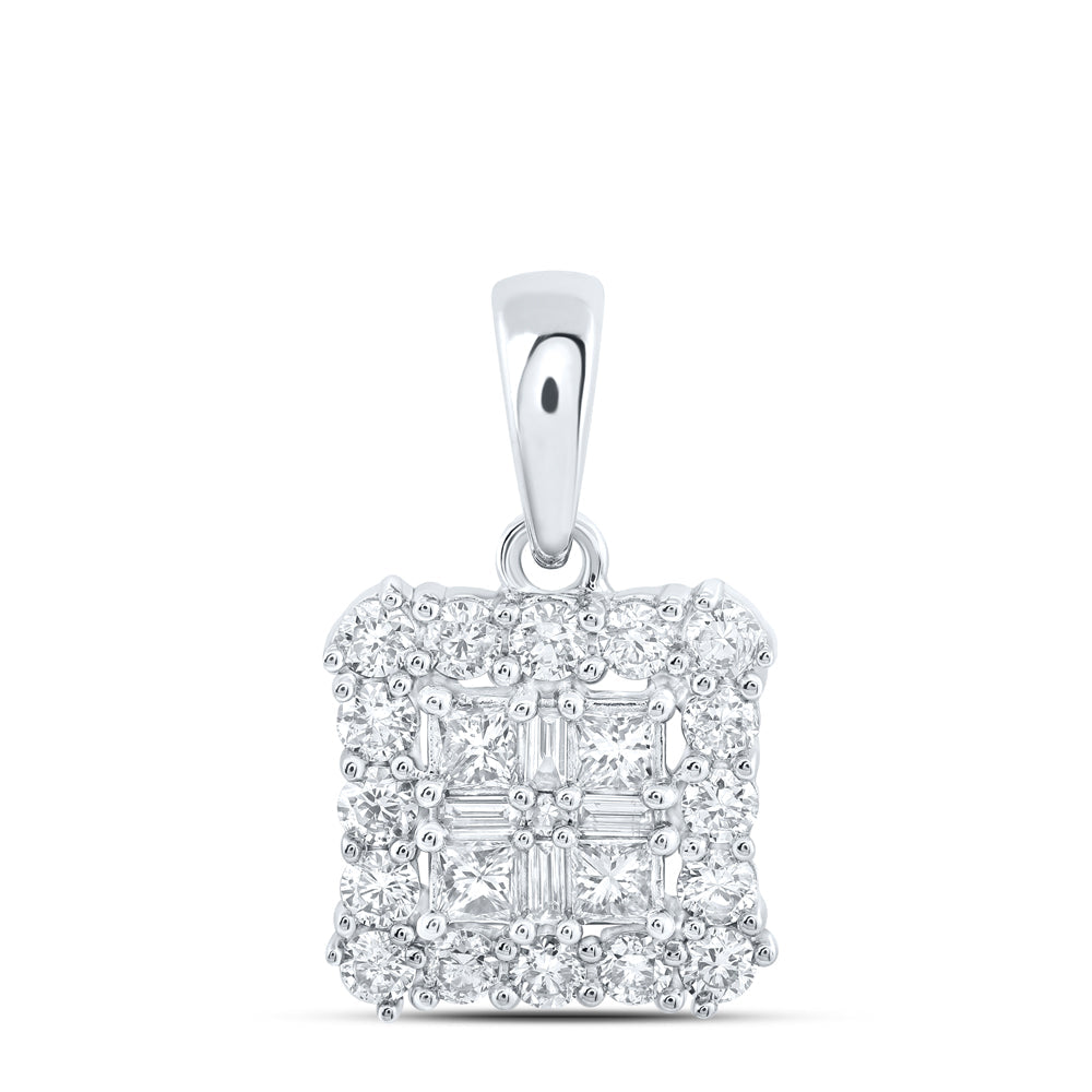 10kt White Gold Womens Princess Diamond Square Pendant 5/8 Cttw