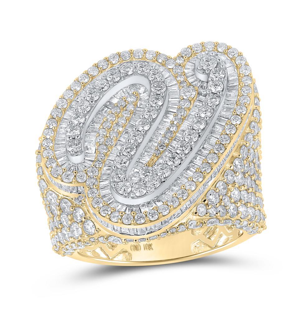 10kt Two-tone Gold Mens Baguette Diamond V Initial Letter Ring 7 Cttw