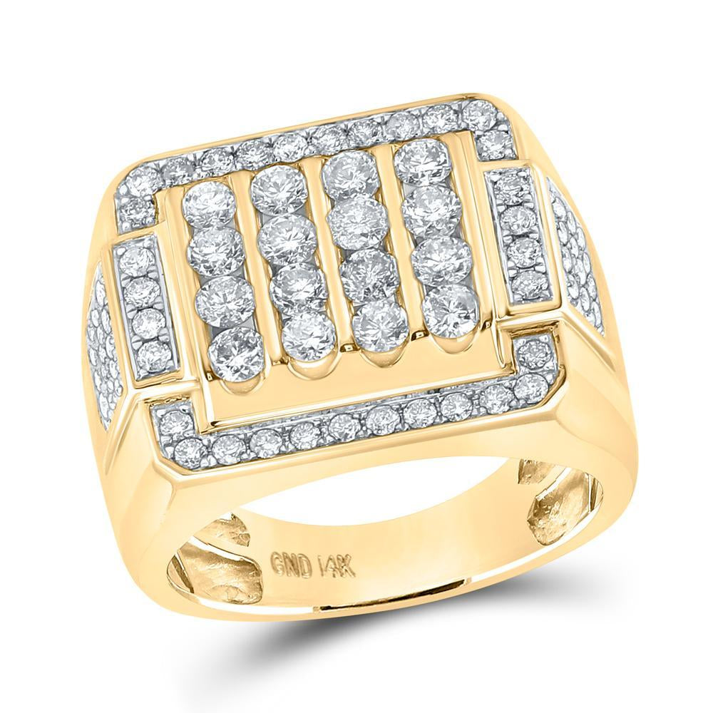14kt Yellow Gold Mens Round Diamond Square Cluster Ring 2 Cttw