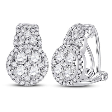 14kt White Gold Womens Round Diamond French-clip Hoop Cluster Earrings 1-5/8 Cttw
