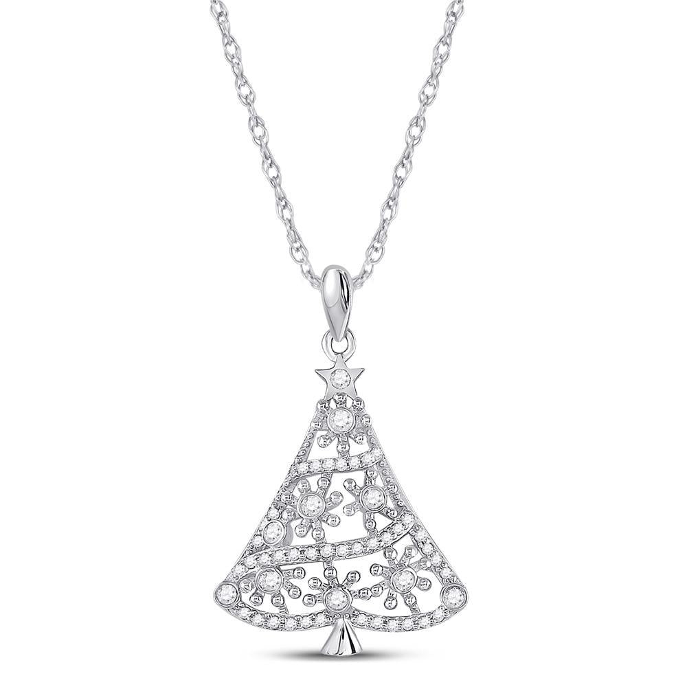 10kt White Gold Womens Round Diamond Christmas Tree Fashion Pendant 1/3 Cttw