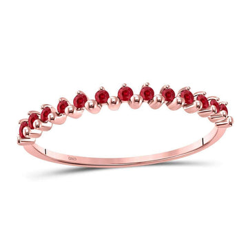 10kt Rose Gold Womens Round Ruby Single Row Stackable Ring 1/8 Cttw