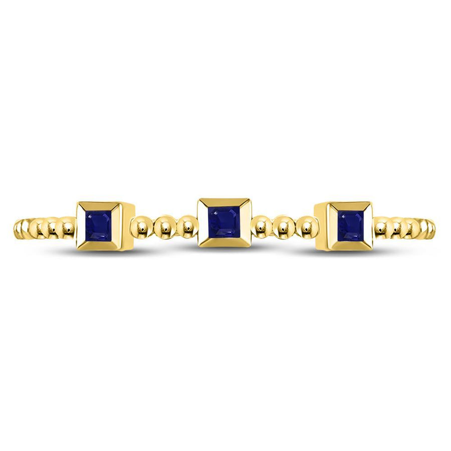 10kt Yellow Gold Womens Princess Blue Sapphire 3-Stone Beaded Stackable Band Ring 1/20 Cttw
