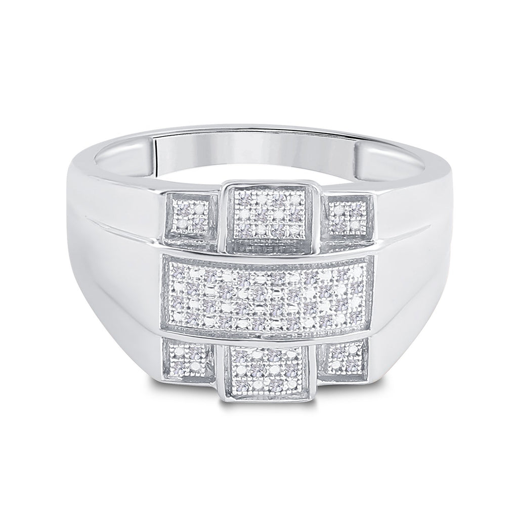 Sterling Silver Mens Round Diamond Cross Fashion Ring 1/6 Cttw
