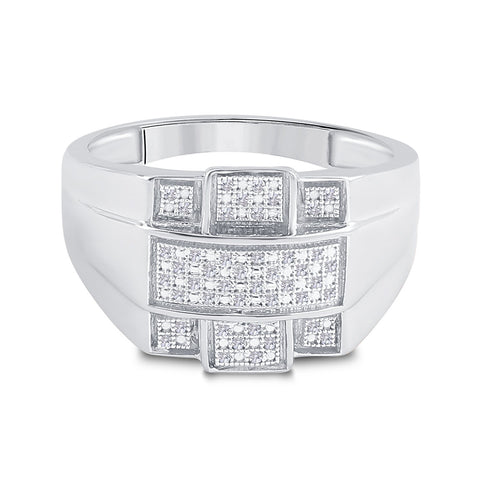 Sterling Silver Mens Round Diamond Cross Fashion Ring 1/6 Cttw