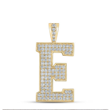 10kt Yellow Gold Mens Round Diamond E Initial Letter Charm Pendant 1-3/4 Cttw