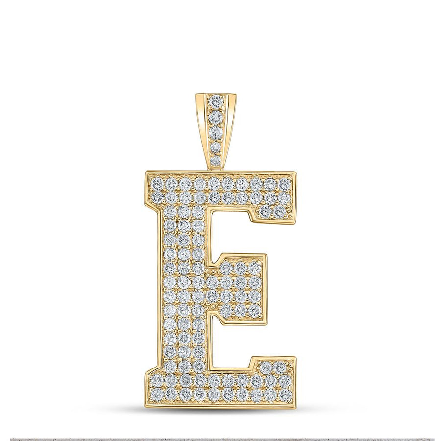 10kt Yellow Gold Mens Round Diamond E Initial Letter Charm Pendant 1-3/4 Cttw