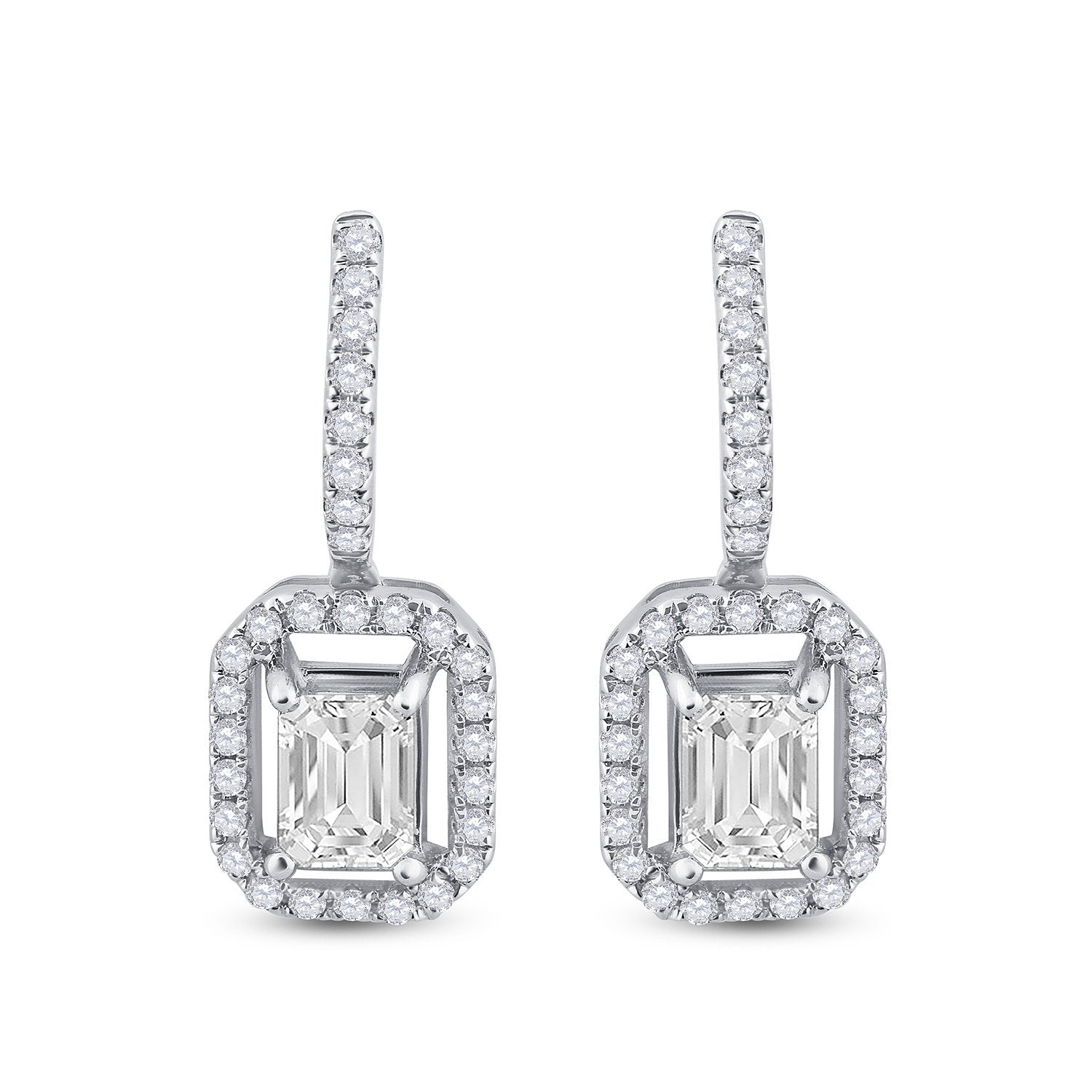 14kt White Gold Womens Emerald Diamond Dangle Earrings 1-1/4 Cttw