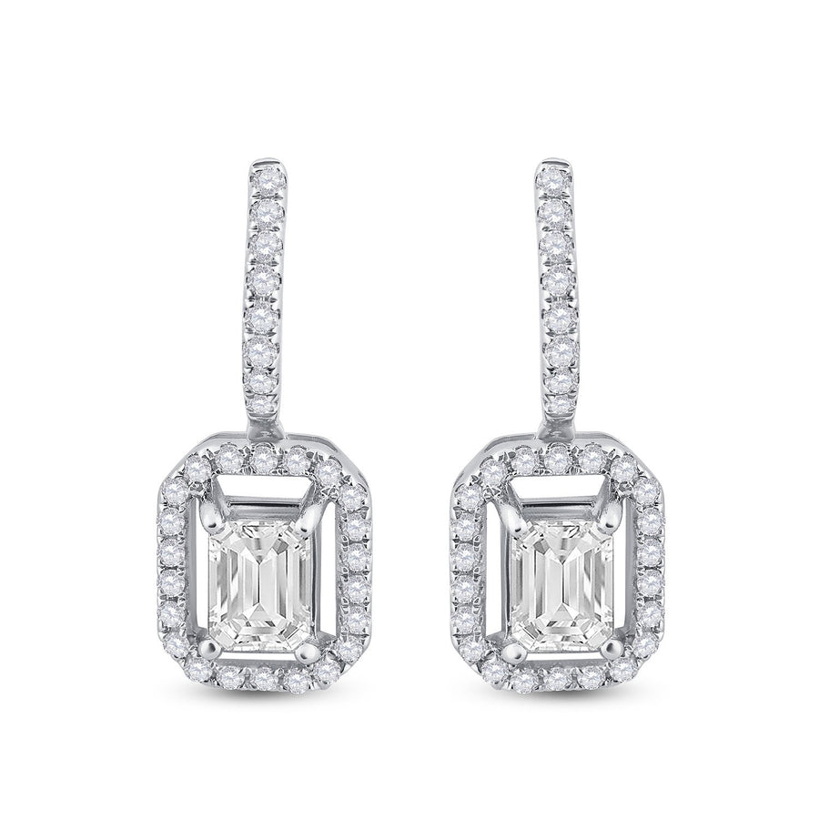 14kt White Gold Womens Emerald Diamond Dangle Earrings 1-1/4 Cttw