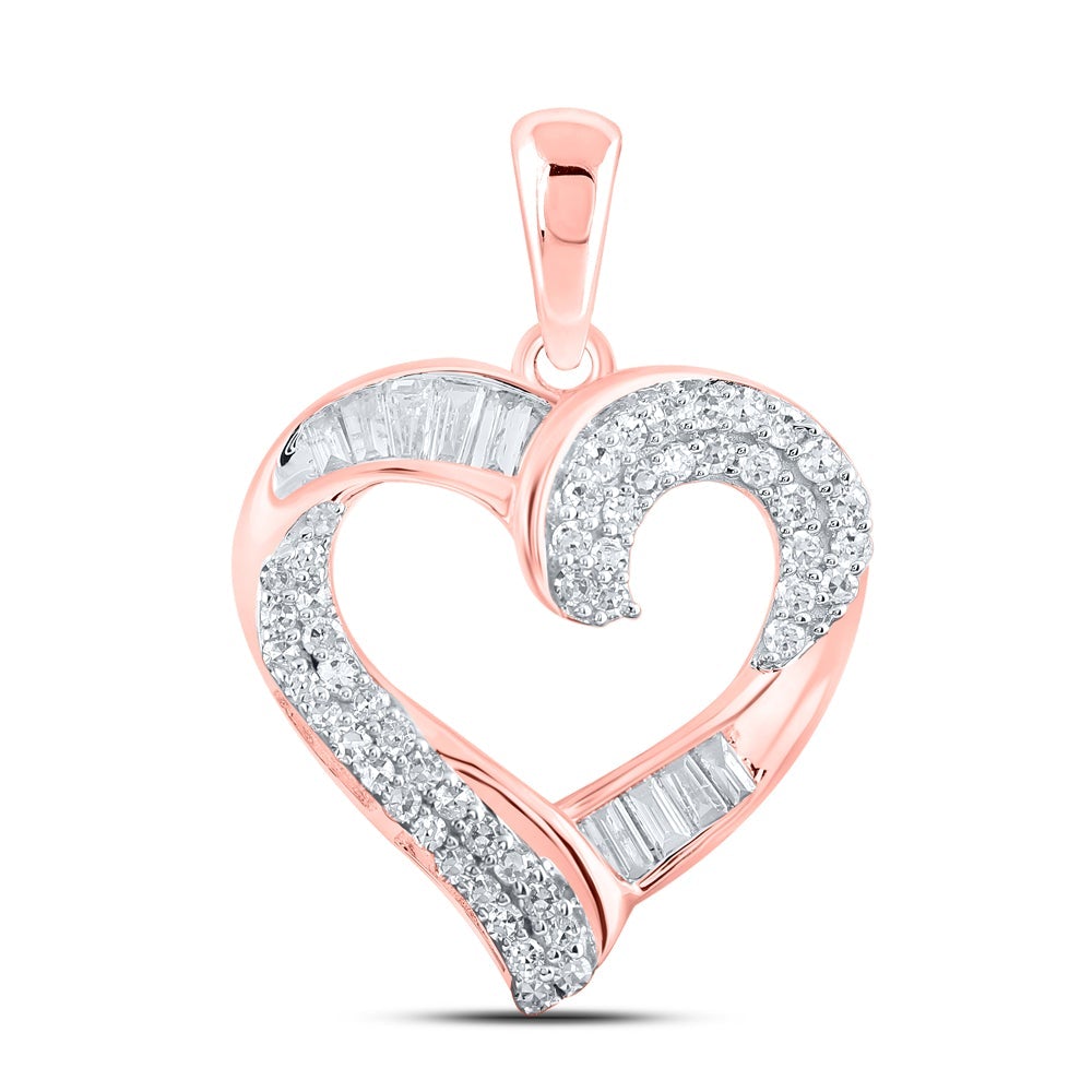 10kt Rose Gold Womens Round Diamond Heart Pendant 1/2 Cttw