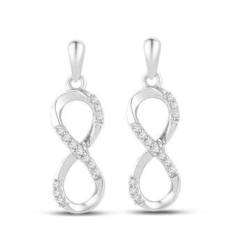 10k White Gold Womens Round Diamond Infinity Dangle Earrings 1/10 Cttw