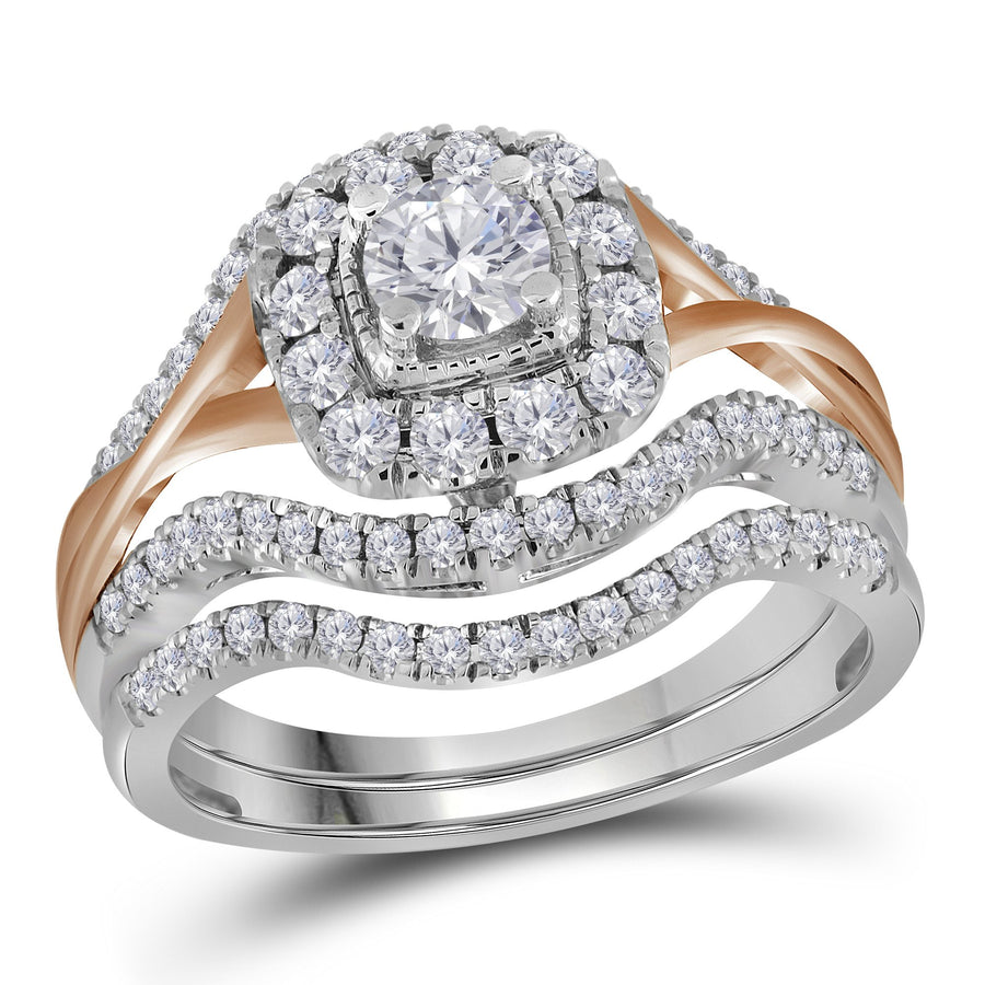 14kt Two-tone Gold Round Diamond Bridal Wedding Ring Band Set 1 Cttw